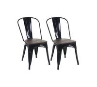 2x chaise de bistro HWC-A73, avec siège en bois, chaise empilable, métal, design industriel noir