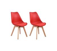 Happy Garden – Lot de 2 chaises Nora scandinaves rouges avec coussin, pieds hêtre massif