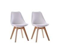 Happy Garden - Lot de 2 chaises scandinaves Nora, blanches avec coussin et pieds en hêtre massif