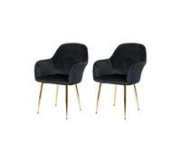 2x Chaise De Salle À Manger Hwc-F18, Fauteuil De Cuisine, Design Rétro Velours Noir, Pieds Dorés Noir