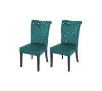 2x chaise à manger HWC-D22, chaise de cuisine, velours riveté vert foncé, pieds noirs
