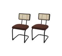 Lot de 2 chaises à piétement luge HWC-K88, chaise à dossier, bois rotin métal bouclé tissu/textile brun