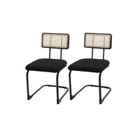 Lot de 2 chaises à piétement luge HWC-K88, chaise à dossier, bois rotin métal bouclé tissu/textile noir