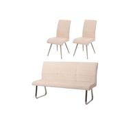 Mendler Set de salle à manger HWC-G55 – 2 chaises + banc 180 cm, inox brossé, tissu chenille crème