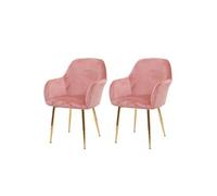 Mendler Chaise de salle à manger HWC-F18 – Velours vieux rose, pieds dorés – Lot de 2