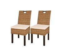 Chaises à manger - vidaXL - Lot de 2 - Rotin Kubu - Bois de manguier - Style contemporain