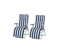 Outsunny Lot de 2 Chaise Longue Bain de Soleil Adjustable Pliable avec Coussin transat lit de Jardin en Acier Bleu + Blanc