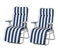 Lot de 2 chaise longue bain de soleil adjustable pliable transat lit de jardin en acier bleu + blanc Bleu G