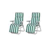 Outsunny Lot de 2 Chaise Longue Bain de Soleil Adjustable Pliable transat lit de Jardin en Acier Vert + Blanc