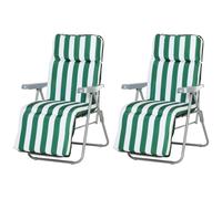 Lot De 2 Chaise Longue Bain De Soleil Adjustable Pliable Transat Lit De Jardin En Acier Vert + Blanc
