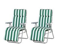 Outsunny Chaises longues bain de soleil pliables et réglables en acier Vert + Blanc - Lot de 2