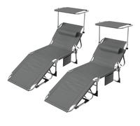 Lot de 2 Chaise Longue Bain de Soleil Pliable avec Pare-Soleil 360° Ajustable, Transat pour Jardin-PlageExtra Large 68 cm, Dossier Réglable, Appuie-Tête, Poche Latérale, Tissu Oxford 600D, Anthracite