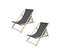 Lot de 2 Chaise Longue Bois de Pin Anthracité Pliable 120 kg Réglable à 3