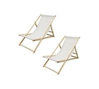 Lot de 2 Chaise Longue en Bois de Pin Beige Pliable 120 kg Réglable à 3