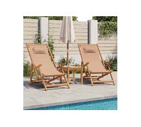 Vidaxl Chaises De Plage Pliantes Lot De 2 Taupe Tissu Et Bois Massif