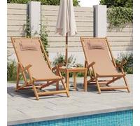 Vidaxl Chaises De Plage Pliantes Lot De 2 Taupe Tissu Et Bois Massif