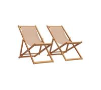 Vidaxl Chaises De Plage Pliantes Lot De 2 Taupe Tissu Et Bois Massif