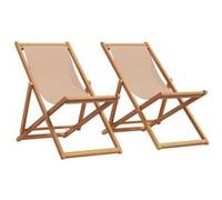 Vidaxl Chaises De Plage Pliantes Lot De 2 Taupe Tissu Et Bois Massif
