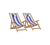 Vidaxl Chaises De Plage Pliantes Lot De 2 Bleu Blanc Tissu Bois Massif