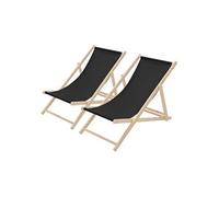 ECD Germany Set 2x Chaises Longue Pliante Bois de Pin, Noir, 120kg, Dossier Réglable à 3