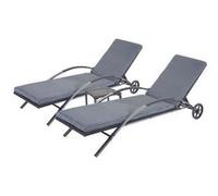 2x Chaises longues MENDLER HWC-E27 en polyrotin noir, coussins gris foncé Gris