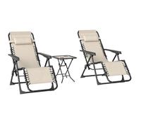 Outsunny Lot de 2 chaises longues Zéro Gravité pliables avec table d'appoint et porte-gobelets beige