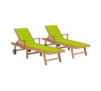 Vidaxl Chaises Longues 2 Pcs Avec Coussin Vert Vif Bois De Teck Solide Vert