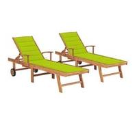 Vidaxl Chaises Longues 2 Pcs Avec Coussin Vert Vif Bois De Teck Solide Vert