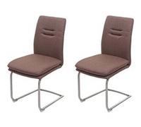 2x Chaise de salle à manger HWC-H70, chaise de cuisine, balancant, tissu, acier inoxydable brossé brun