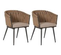Lot De 2 Chaises De Jardin En Aluminium Hwc-N38, Chaise D'extérieur Avec Accoudoirs, Olefin Corde Tressée Rope Beige Coussin Marron Clair Gris