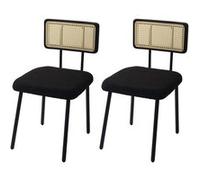 Mendler Chaises de salle à manger HWC-K88 – Lot de 2, bois, poly rotin & métal, assise tissu noir