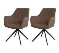 Lot de 2 chaises de salle à manger HWC-L80 pivotantes, métal tissu/textile marron