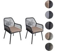 Set De 2 Chaises De Jardin Hwc-O12, Outdoor Sitzpolster Aluminium Seilflecht Rope Anthracite, Housse Taupe Gris