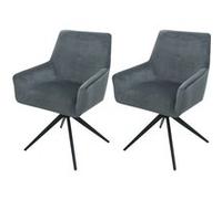 Mendler Lot de 2 chaises de salle à manger HWC-L91 Auto-position accoudoir pivotant tissu gris foncé