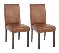 Mendler Lot de 2 chaises de séjour Littau - Simili-Cuir, Aspect Daim Marron, Pieds foncés