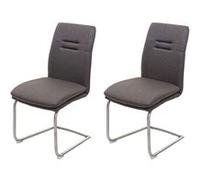 2x Chaise de salle à manger HWC-H70, chaise de cuisine, balancant, tissu, acier inoxydable brossé gris-brun