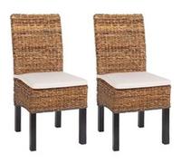 Lot de 2 chaises M69, banane tressée, pieds foncés, avec coussins