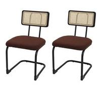 Lot de 2 chaises à piétement luge HWC-K88, chaise à dossier, bois rotin métal bouclé tissu/textile brun