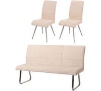 Mendler Set de salle à manger HWC-G55 – 2 chaises + banc 180 cm, inox brossé, tissu chenille crème