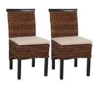 Mendler Lot de 2 chaises M45, banane tressée, 47x54x93 cm, pieds foncés, avec coussin multicolore