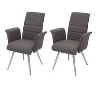 2x Chaise De Salle À Manger Hwc-G55, Avec Accoudoirs, Tissu, Acier Inoxydable Brossé Gris Gris