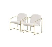 Lot de 2 Fauteuils Beiges ML-Design, Fauteuil Relax avec Revêtement Doux et Structure en Acier Doré, Siège Lounge Rembourré Moderne