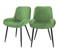 ML-Design Lot 2 chaises salle à manger – velours, pieds métal noir – Vert clair (sauge)