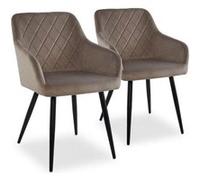 Menzzo – Lot de 2 chaises Mariette – Velours taupe – Pieds métal noir – Assise matelassée