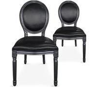Menzzo Lot de 2 chaises médaillon Royale - simili cuir noir, bois massif, capitonnés - L49xP46xH96cm