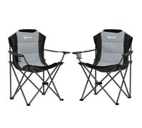 Lot de 2 chaise pliante camping - Outsunny - siège rembourrée à dossier haut avec porte-gobelet - charge 120Kg - gris foncé