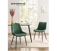 Lot de 2 Chaise Salle à Manger, Chaise Cuisine, Supportant Jusqu’à 120 kg, Pied en Acier, Dossier Ergonomique, Vert et Noir d'Encre