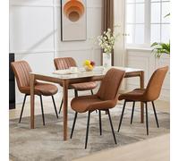 Lot de 2 Chaise Salle à Manger en vrai cuir,Chaise de cuisine Scandinave avec Siège rembourrée & Pieds en métal,Chaise à manger sans accoudoirs pour Salle à Manger,Cuisine,Salon(87X61X54CM,Brun)