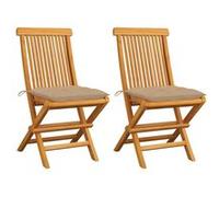 Lot de 2 Chaises de Jardin avec Coussins Siège Gris Bois de Teck Massif vidaXL