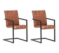 Vidaxl Chaises De Salle À Manger Cantilever 2pcs Marron Cuir Véritable Marron